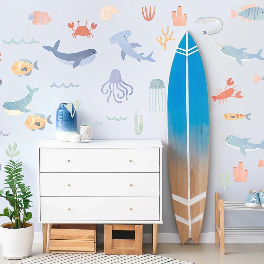 Stickers muraux océan, ambiance marine colorée