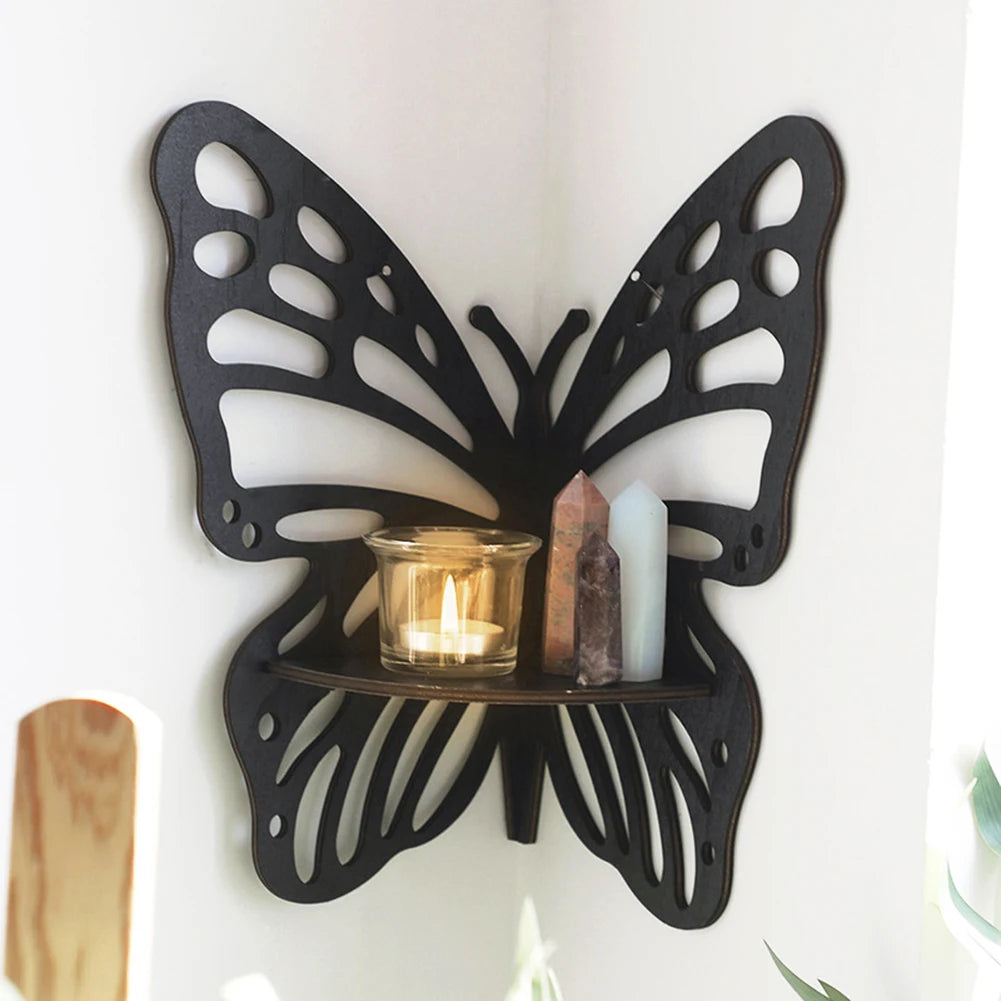 Etagère d'angle papillon en bois