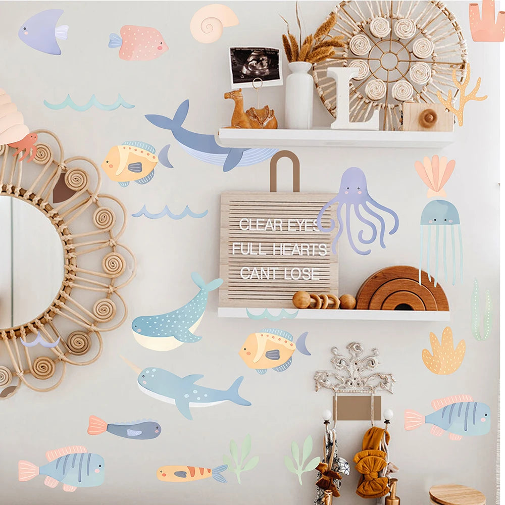 Stickers muraux animaux marins pour enfants