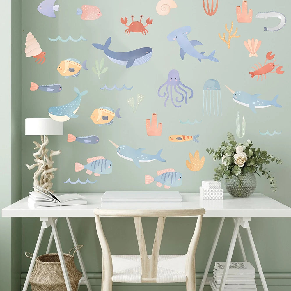 Aquarelle animaux marins, tons pastels