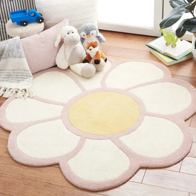 Tapis moelleux fleur chambre enfants confortable