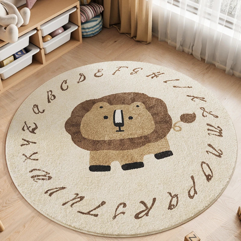 Tapis rond alphabet lion pour chambre d'enfants ludique