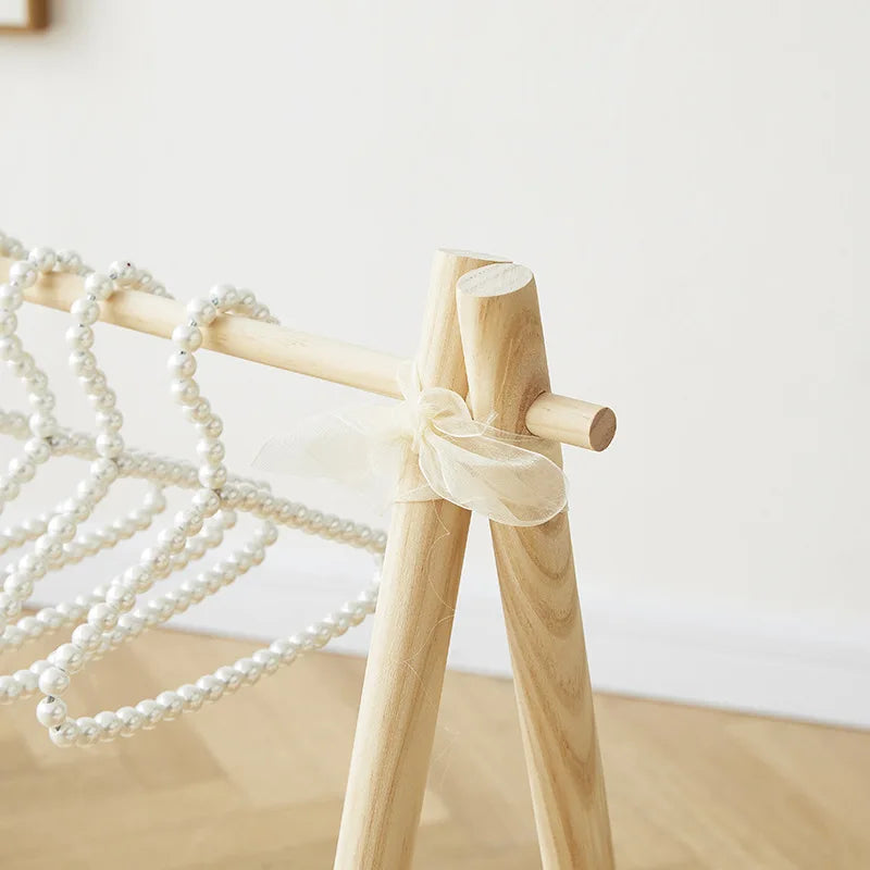 Porte-manteaux en bois pour enfants, étagère en tissu intégrée