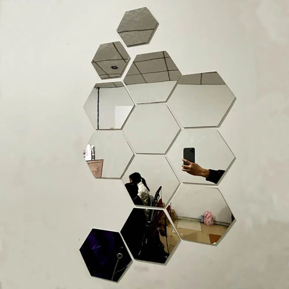 Miroir autocollant hexagone moderne